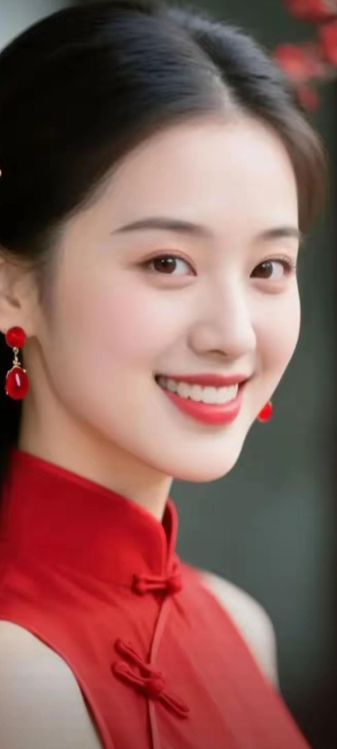 甜美笑容，红衣飘逸，古典优雅，韵味十足！