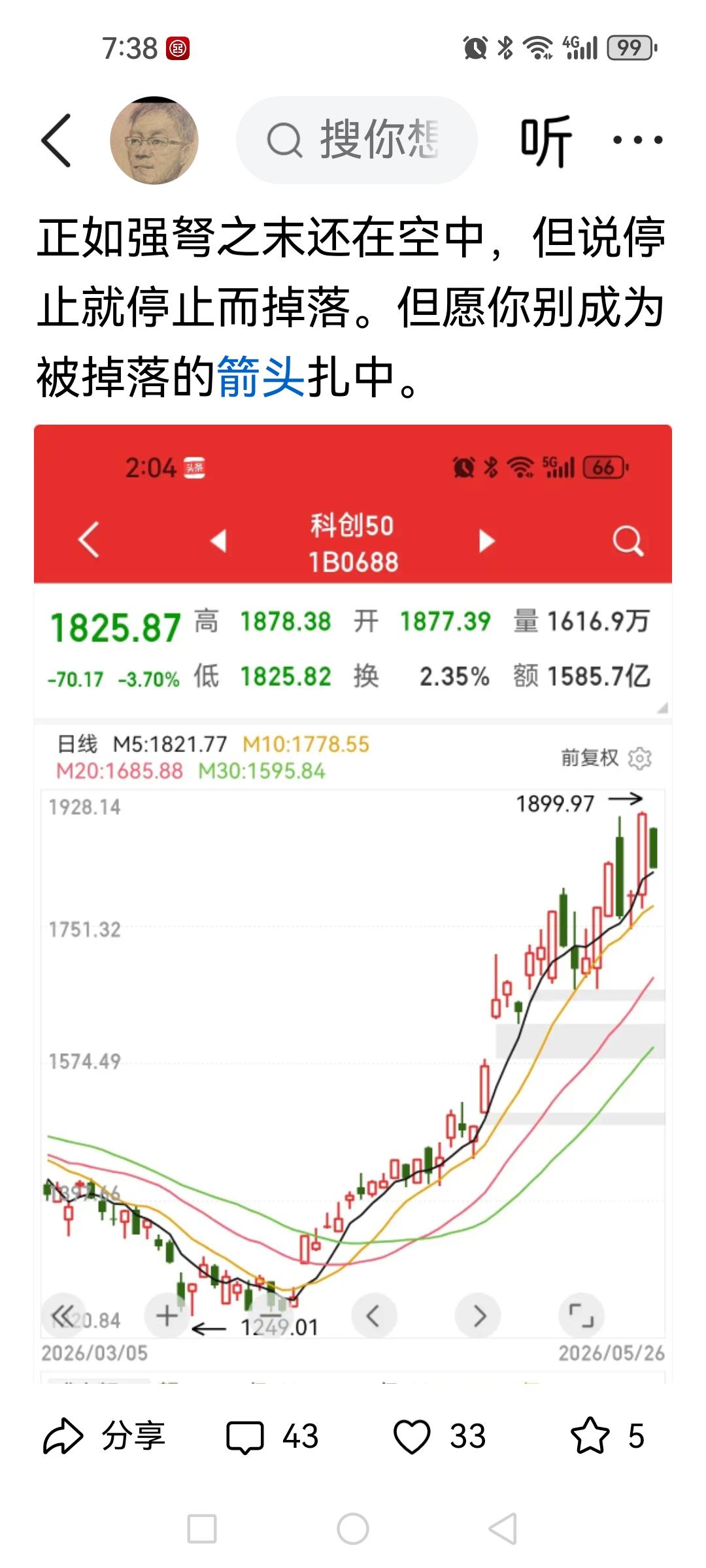 科技股的调整势在必然，中东只是借口，5月26日文章被网友质疑很正常，没被锤过当然