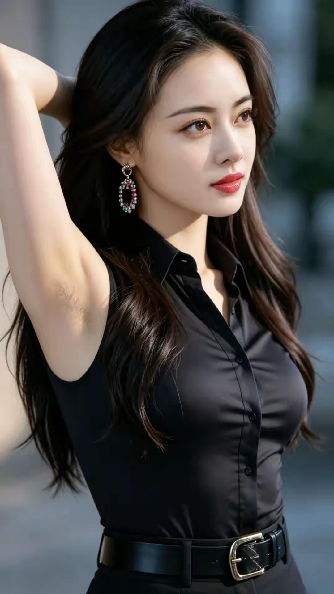 都市女郎风，黑色衬衫搭配大耳环，自信满满🍎🌺🌴