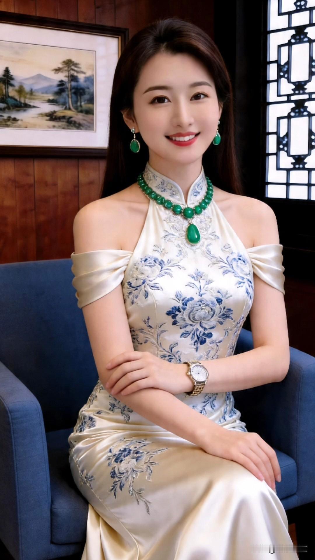 今天给大家分享我喜欢的这套新中式旗袍穿搭～奶白缎面自带柔光滤镜，搭配精致的青花