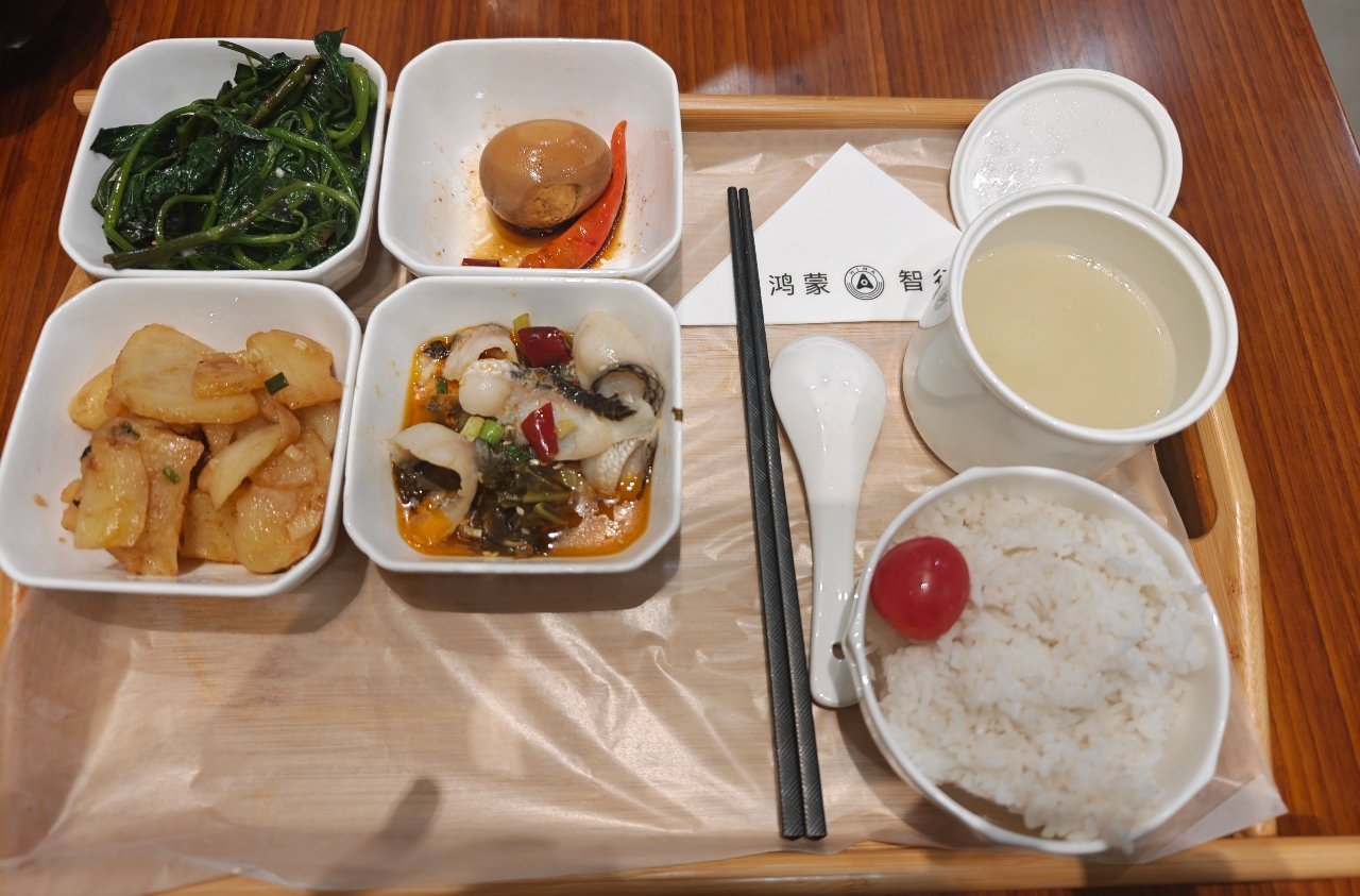 第一次以车主身份来鸿蒙智行恰饭。整体口味很家常，尤其这个冬瓜排骨汤不错，冬瓜清甜，咸淡适中，喝起来很