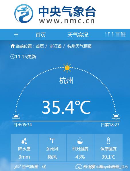 【杭州高温】今天上午杭州越过35℃高温线，8月3日以来连续26天高温，继续刷新8