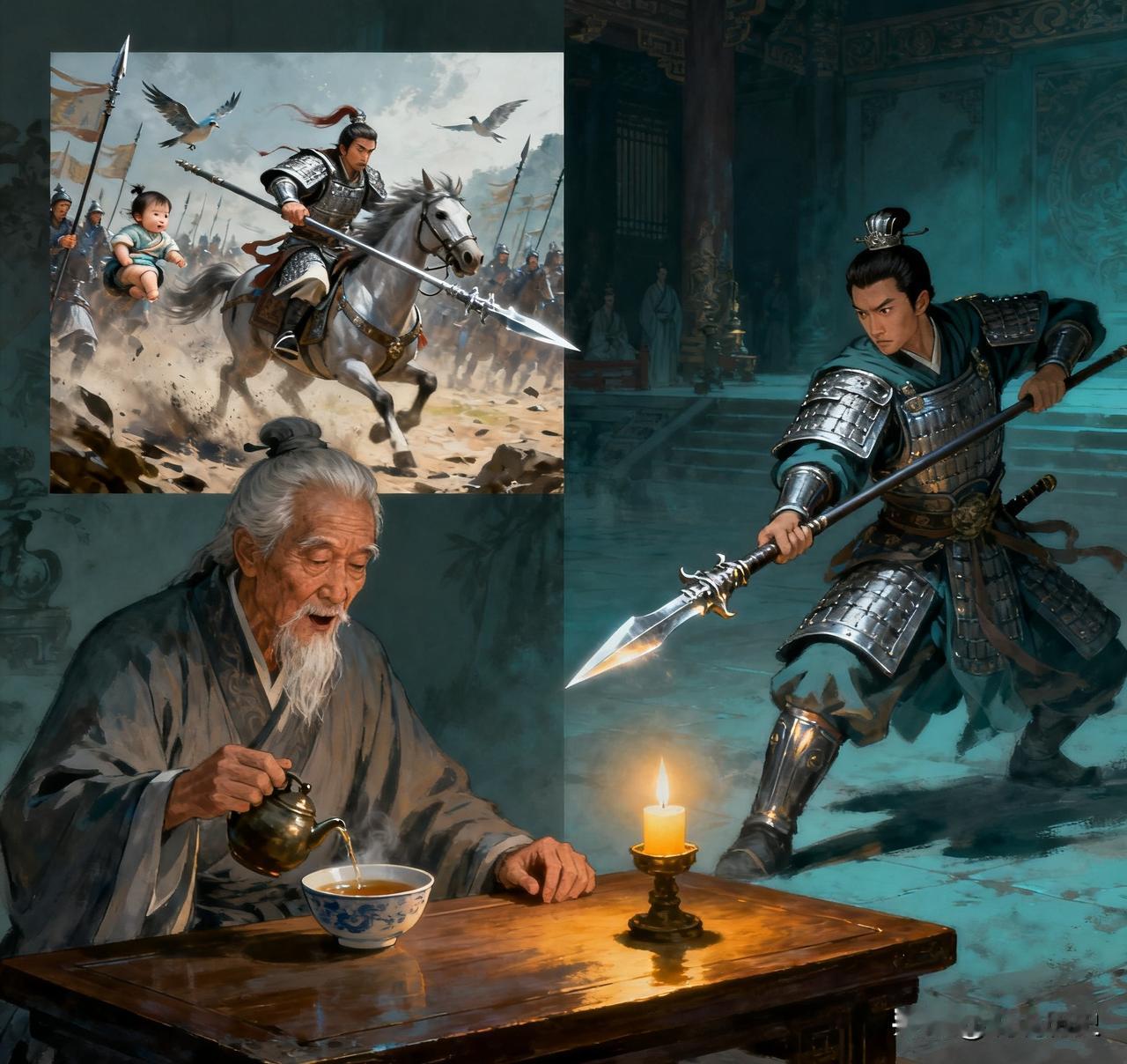 赵云和姜维交手回营后，赵广问：“父亲为何不用百鸟朝凤杀了姜维？”赵云叹气说：“我