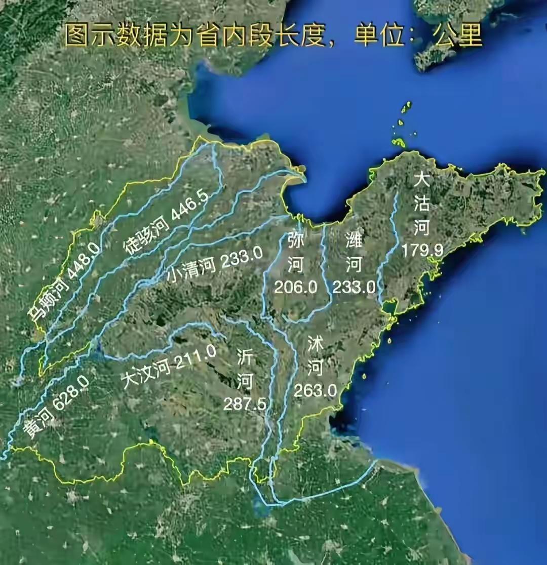 山东河流有哪些河流。这些数据均为山东主要河流的省内河段长度。黄河：628.0公