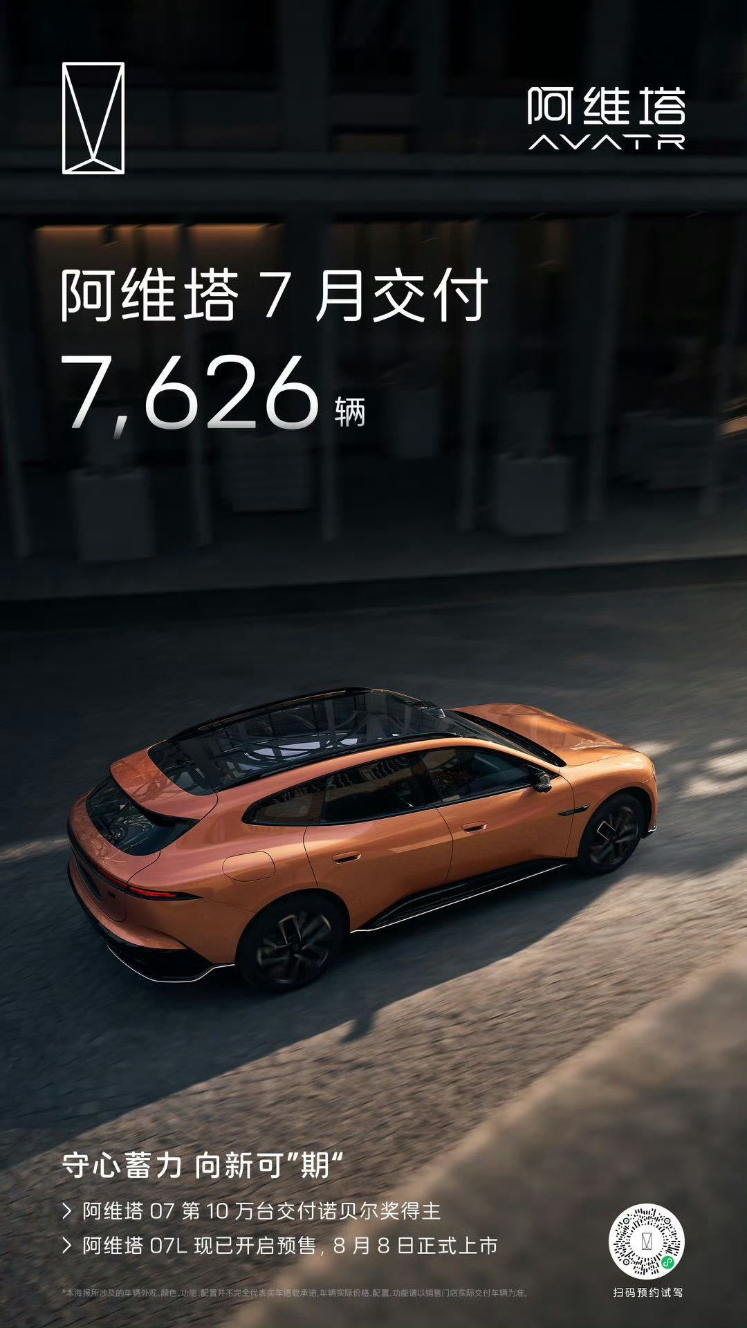 阿维塔7月交付公布，共交付7,626辆！8月8日阿维塔07L将正式上