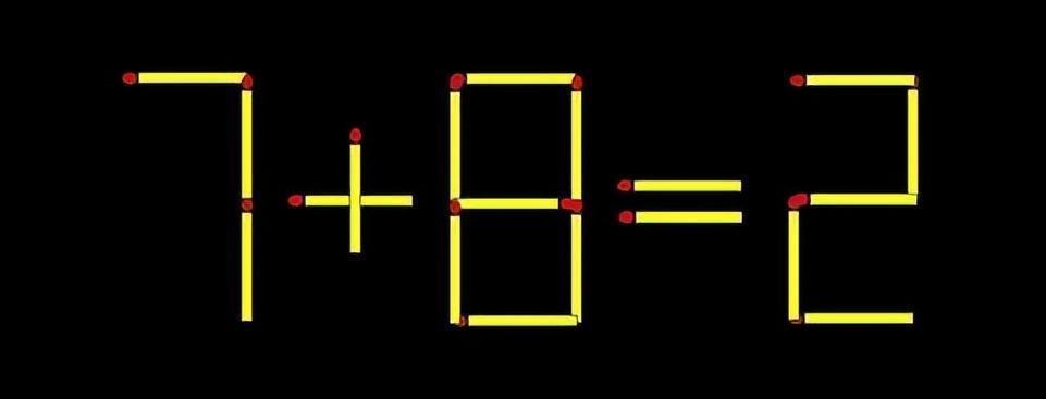 这是一道火柴棒算式谜题，算式是用火柴摆成的“7+8=2”。你能开动脑筋