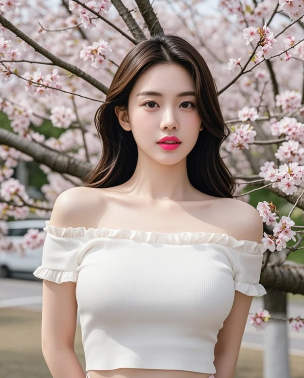 花丛中的一抹红，她的气质绝了