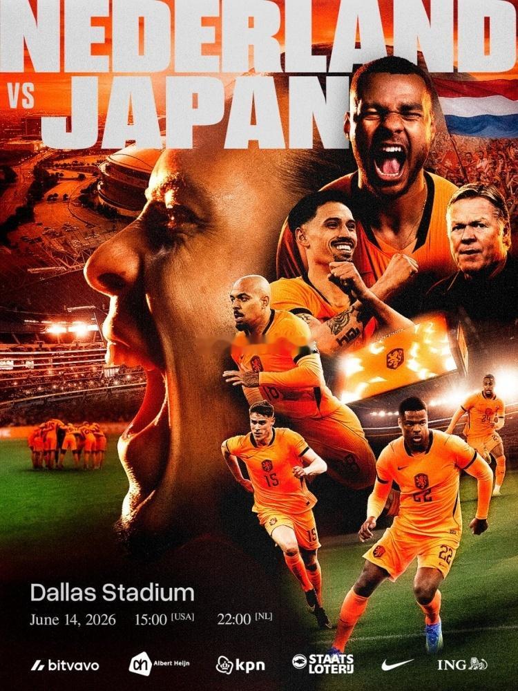 周日：世界杯010荷兰VS日本2026.06.1504：00荷