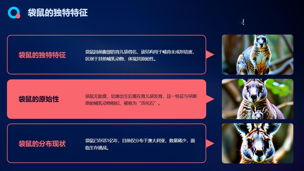 最著名的有袋类哺乳动物世界上最著名的有袋类哺乳动物是袋鼠。袋鼠因它的身体特征而得