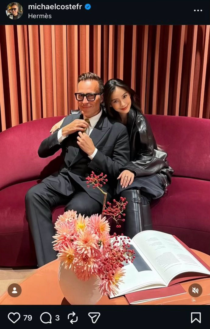 Angelababy一出国就会有和爱马仕总监的合照​​​
