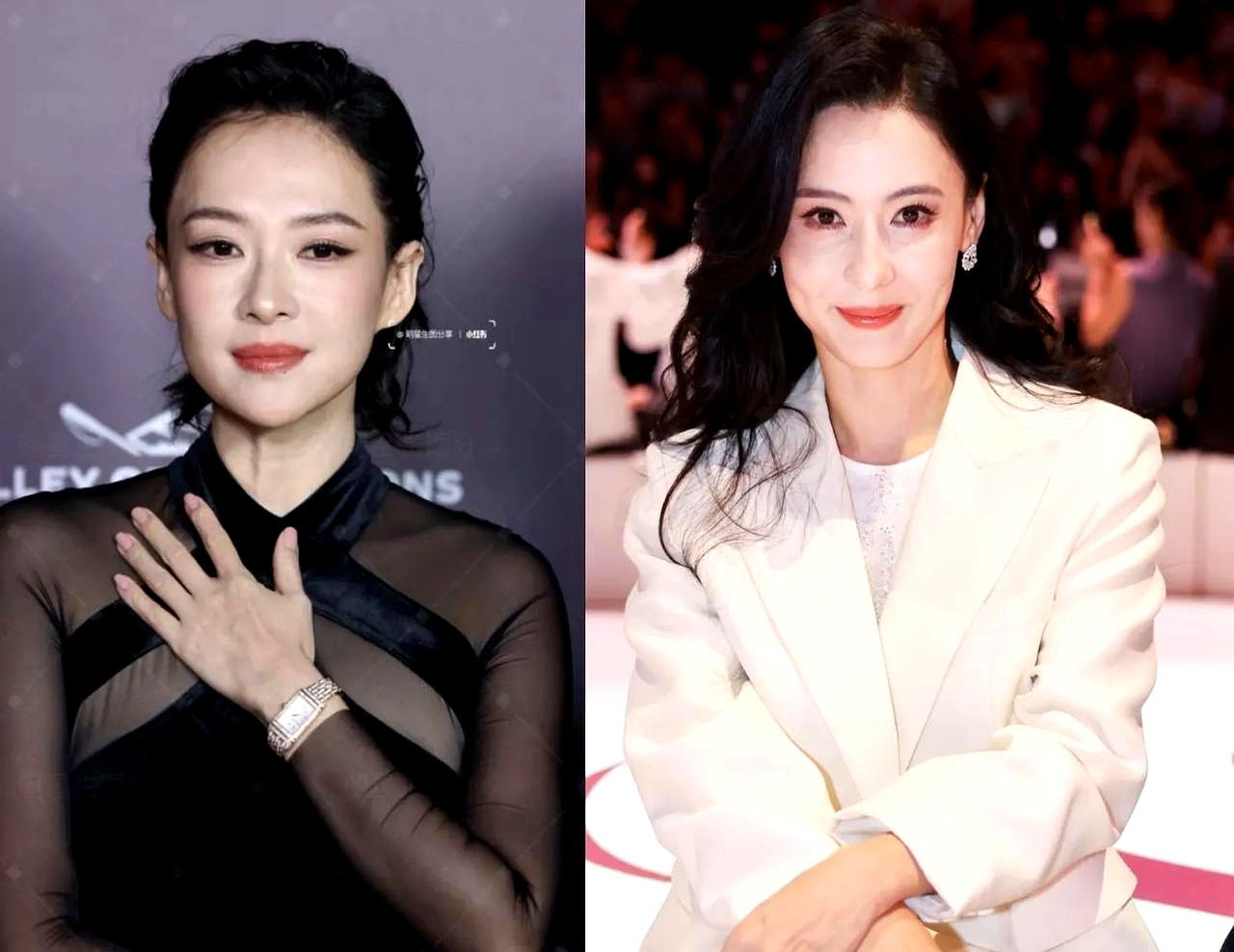 46岁的章子怡和张柏芝近照放一块，把无数当妈的人看破防了同样是大美人，同样离了婚，一个脸蛋紧致饱满看