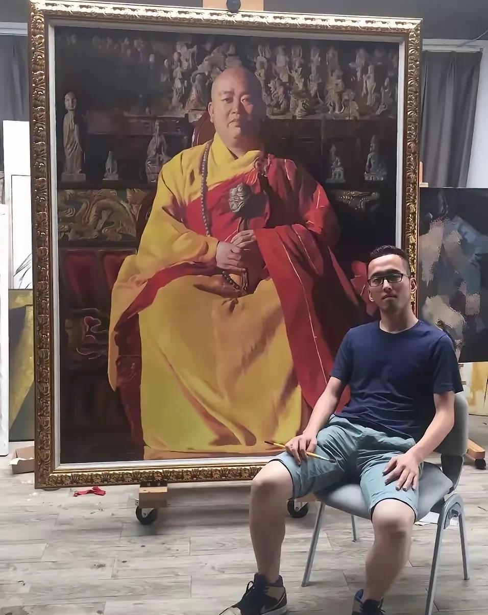 油画刚完工，画里的主人公释永信大和尚却被抓了。看得出，听到这个消息的画家心情有
