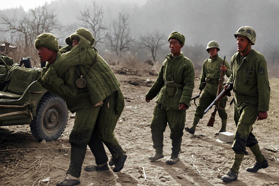 这张照片拍摄于1950年11月（抗美援朝战争长津湖战役初期），美国海军陆战队第1