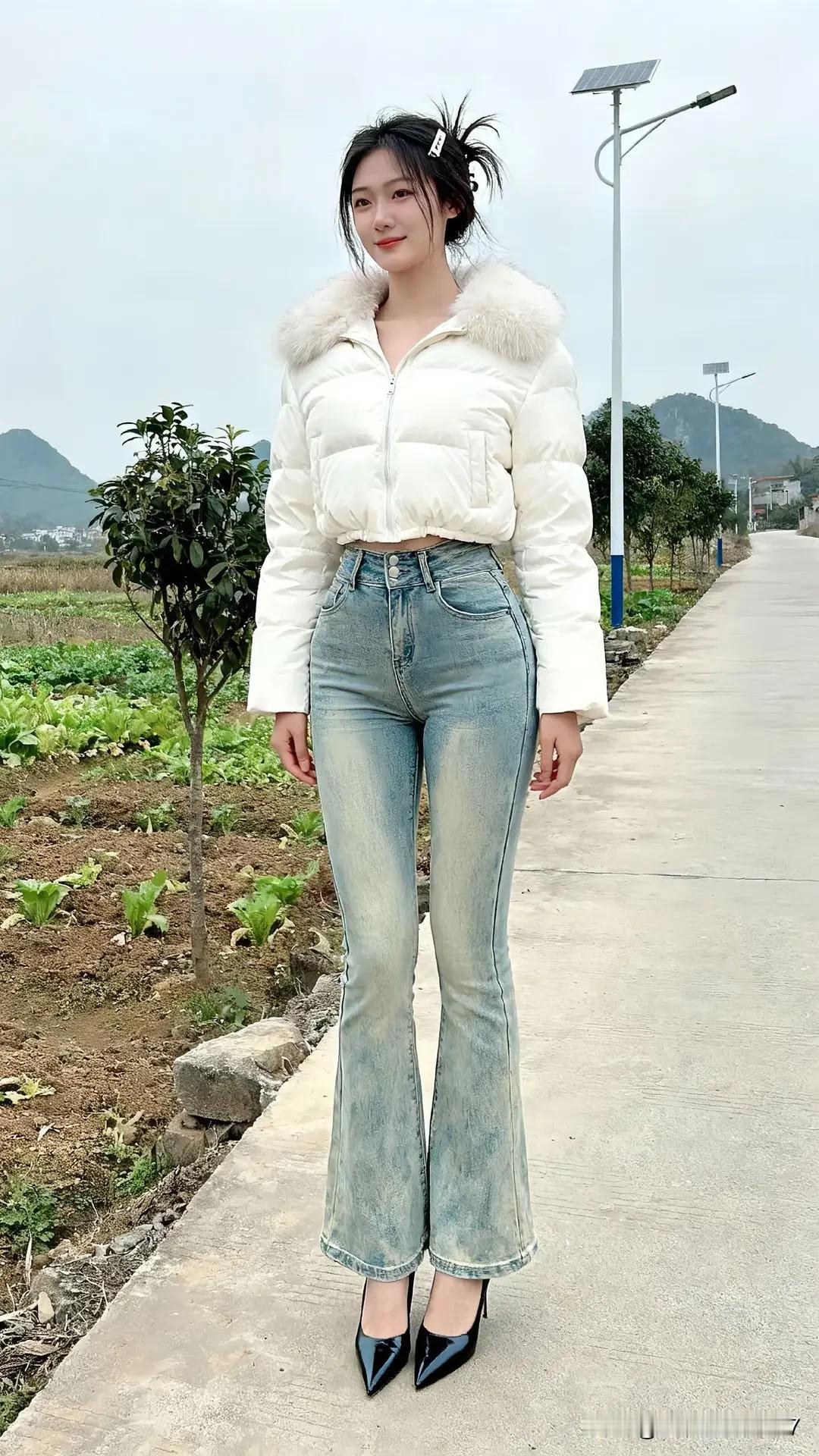 冬天想穿得温暖又时尚，毛绒外套加牛仔裤这对CP必须锁死！白色毛绒外套就是冬日神