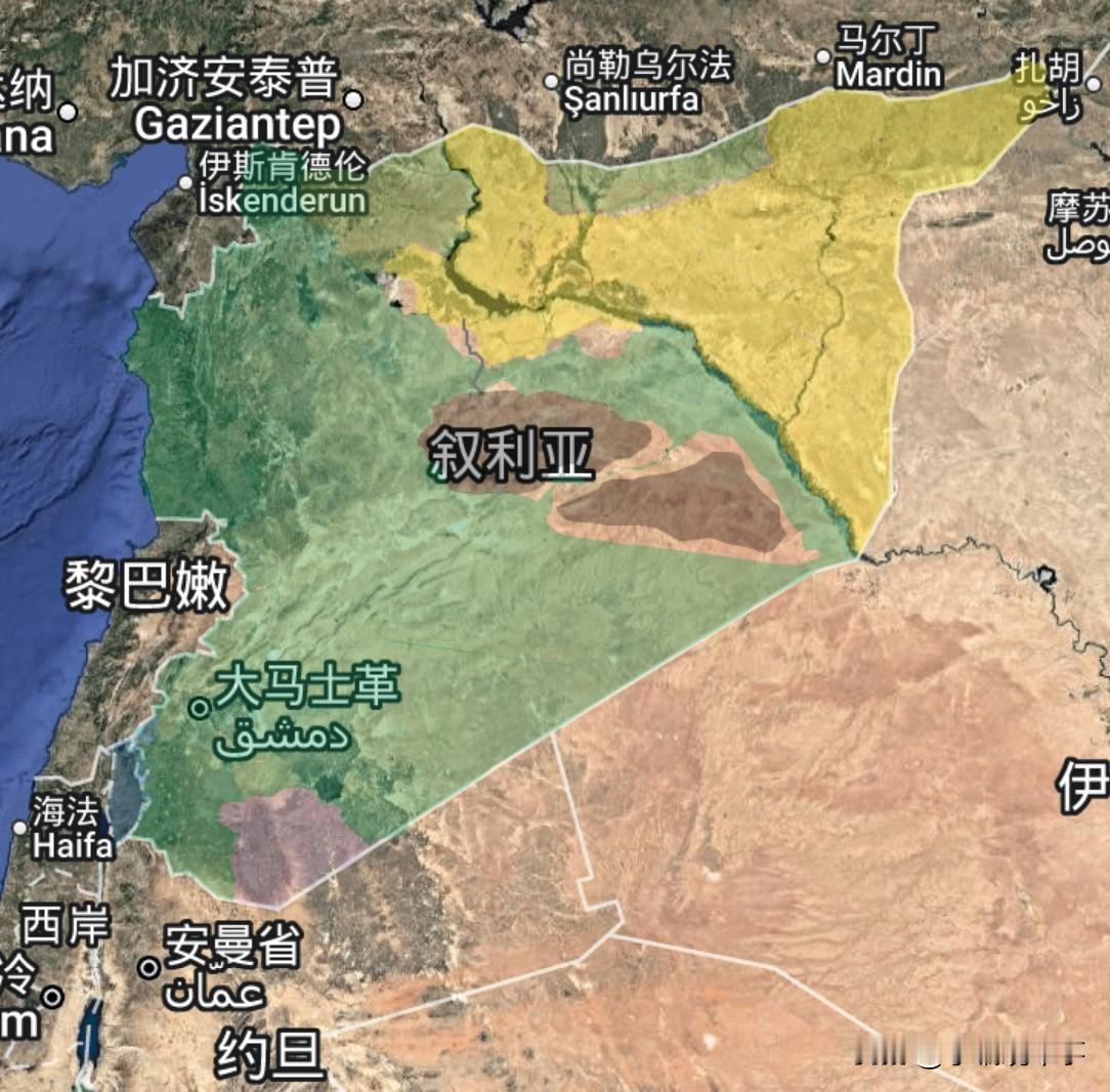 截止2026年1月11日叙利亚局势图。草绿色：由土耳其及其支持的“叙利亚国民