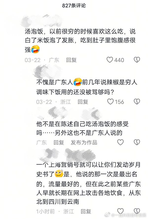 楼主本意不是在表达自己吃汤泡饭的感受吗，不明白怎么就扯到地域歧视了……莫名想到某