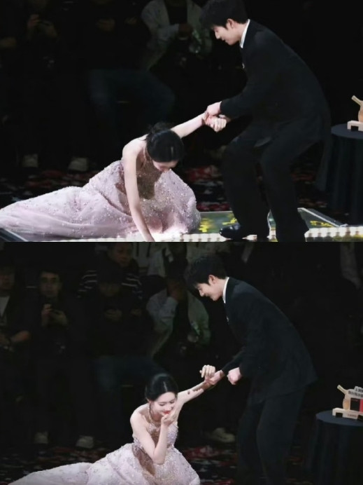 孟子义摔出了神图跟JenniferLawrence在奥斯卡封后领奖前不小心