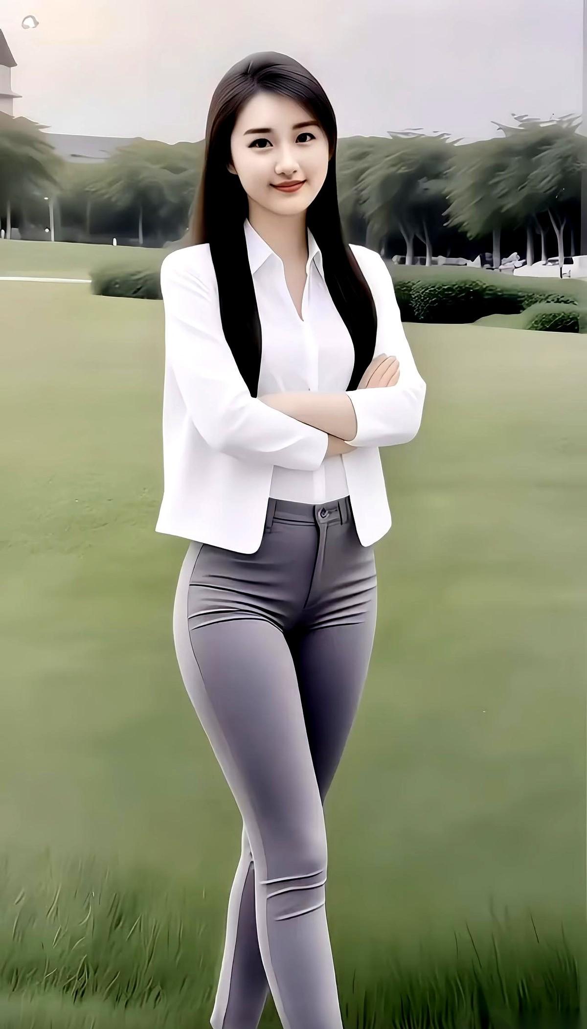 刷到一张叫《花季少女》的图。一个穿白西装的女孩，站在草坪上，风吹过来，她伸手把