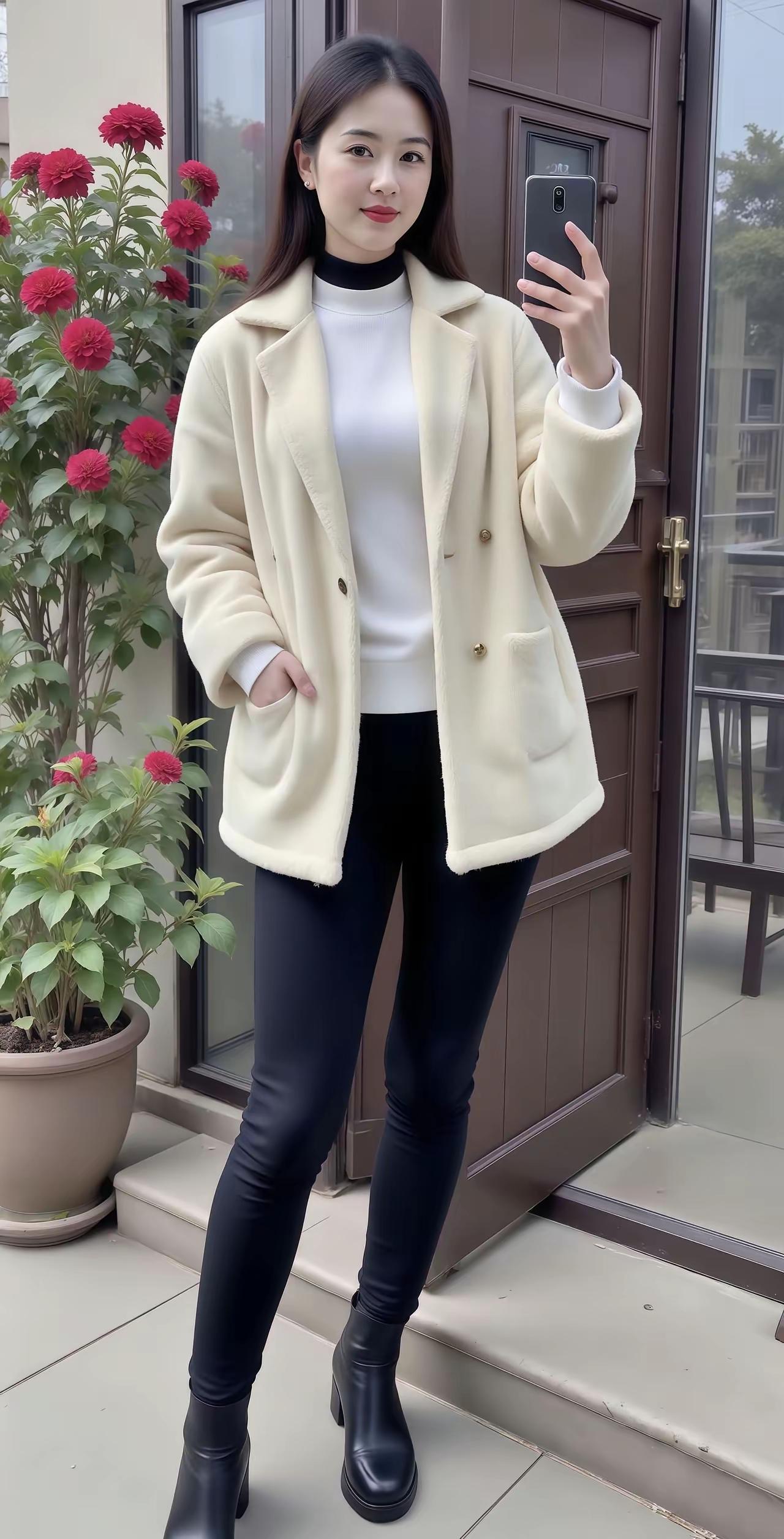 冬日穿搭指南：米色大衣+黑色紧身裤，温暖又时尚！