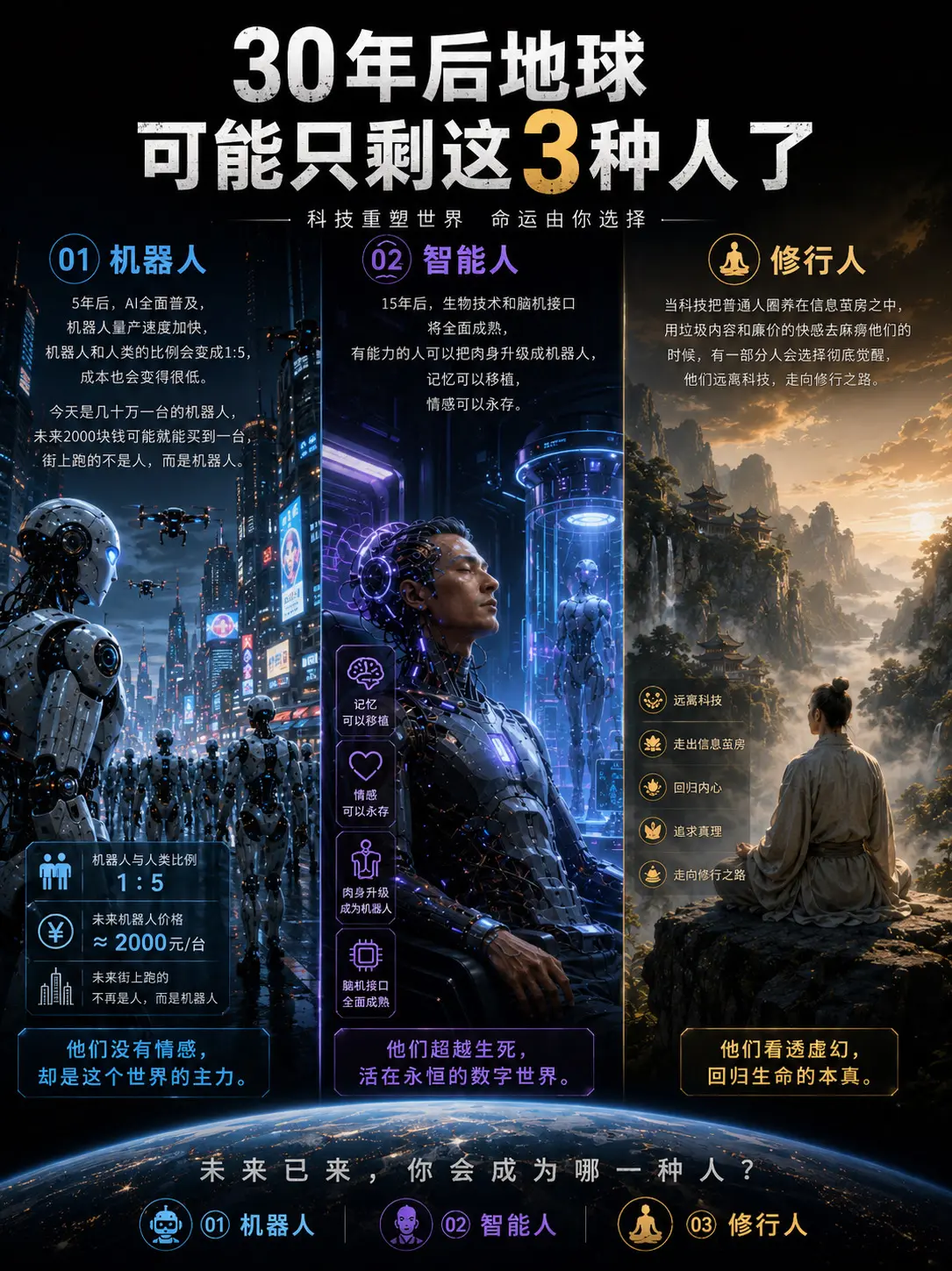 30年后地球可能只剩这3种人了。你觉得你会是那种人？