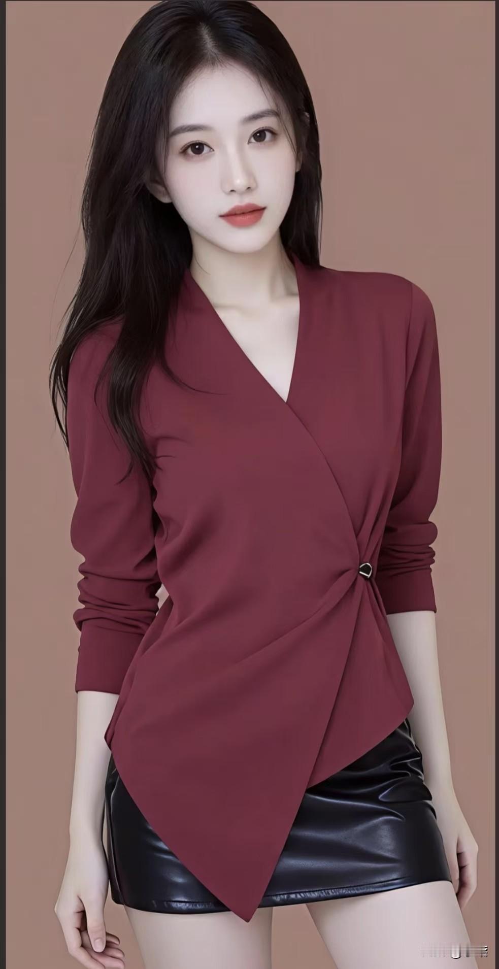 酒红，是藏在温柔里的锋芒。扭结收腰设计，悄悄勾勒线条，利落的剪裁，自带大气场。