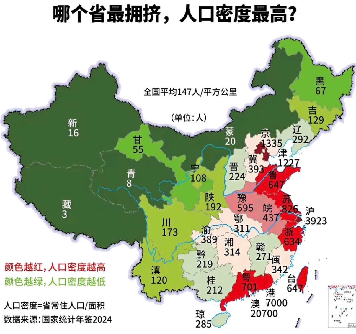 第一次对内蒙古地广人稀有了实感全国哪个省人口密度最高呢？一直觉得北京人口密度已经
