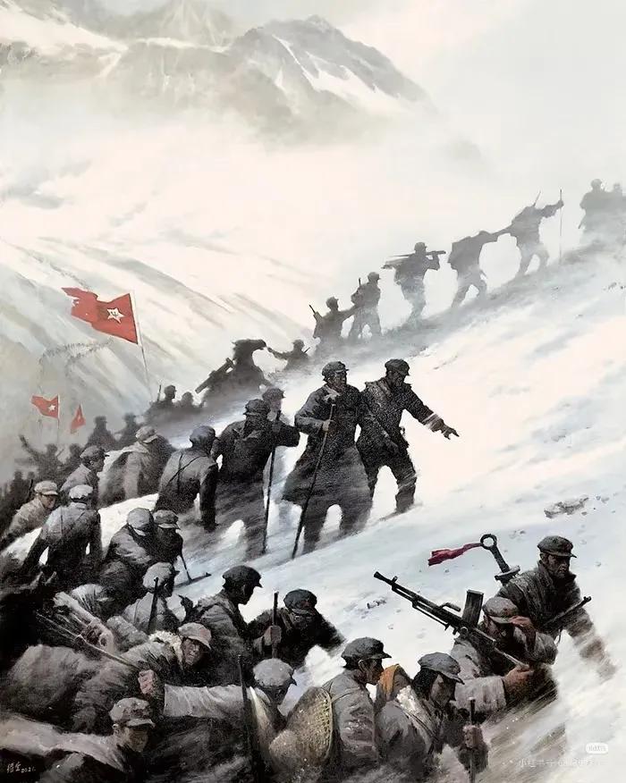 翻夹金山1935年6月，红军来到了长征途中的第一座大山夹金山。