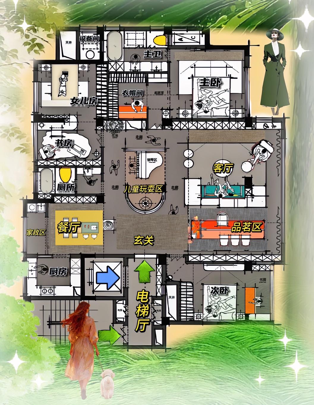 196㎡从毛坯房变精装房，横厅有甜有咸，布局上确实是一骑绝尘，尤其是钢琴区，带给