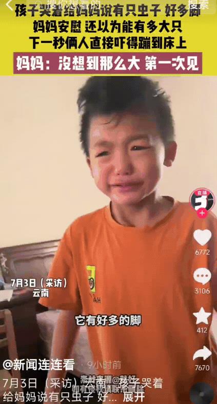 “笑不活了！”云南，妈妈正在休息，孩子突然哭着跑过来说：屋里有只虫子，有好多的脚