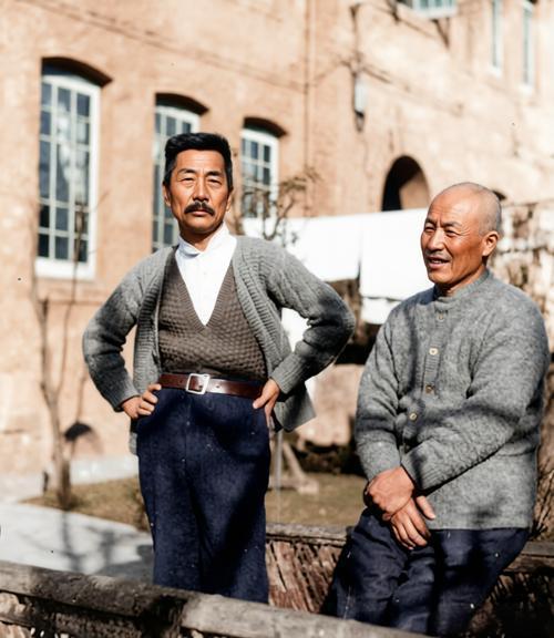 1933年夏，鲁迅与好友内山完造在上海内山寓所前合影。鲁迅到上海第三天就去了内
