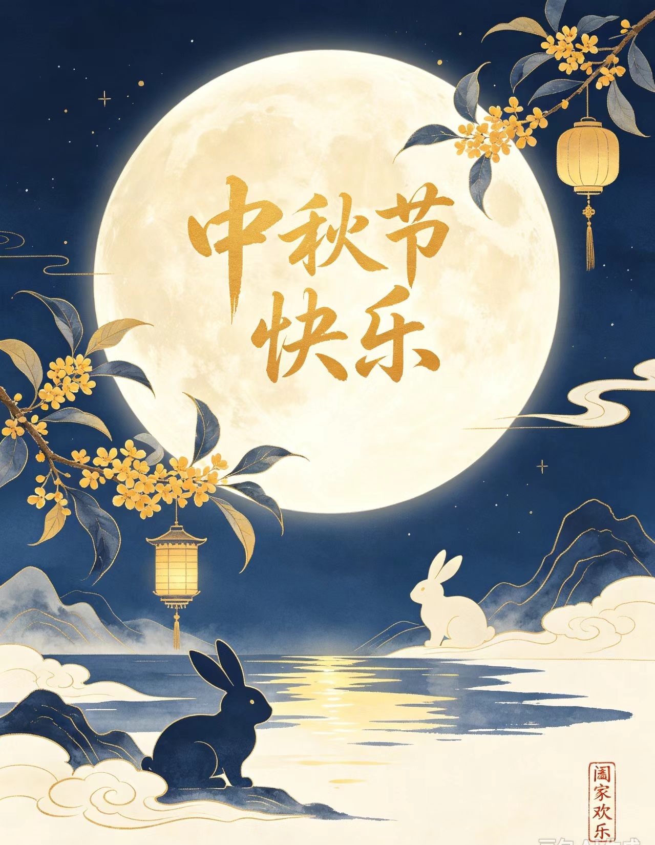 祝您及家人：中秋快乐、身体安康、万事胜意、合家团圆。​​​