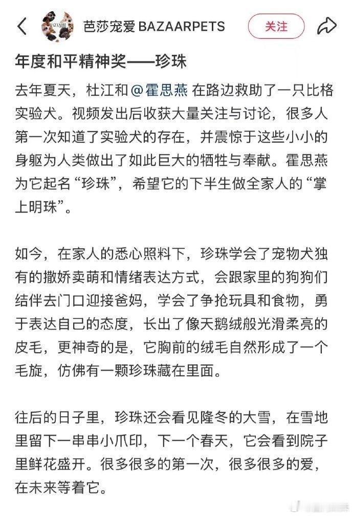 现在还记得因为珍珠第一次知道有实验犬，现在珍珠这次不仅登上了时尚杂志封面，而且被