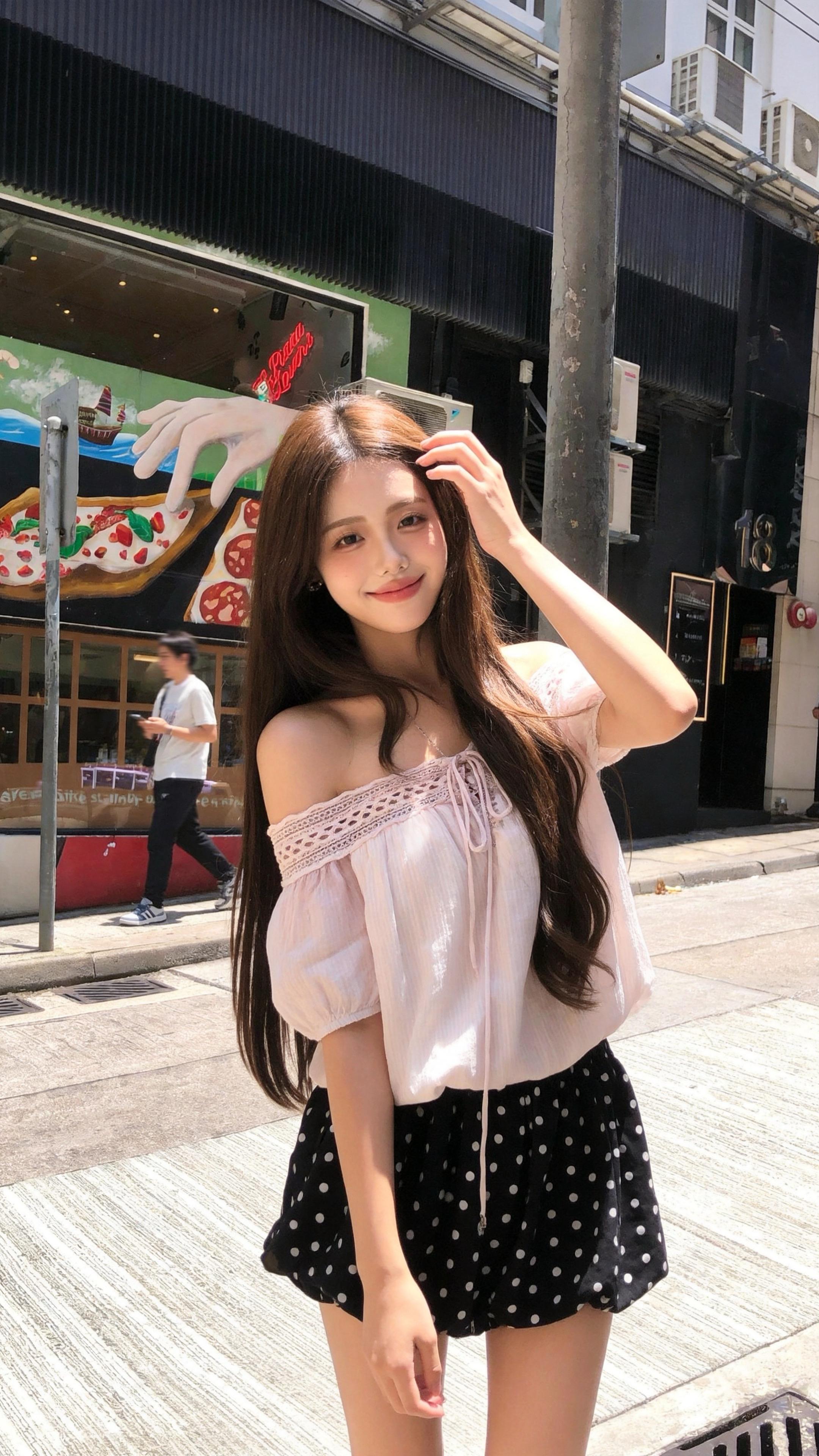 citygirl穿搭 街拍温柔风 甜妹穿搭分享 韩国街头穿搭 波点短裙