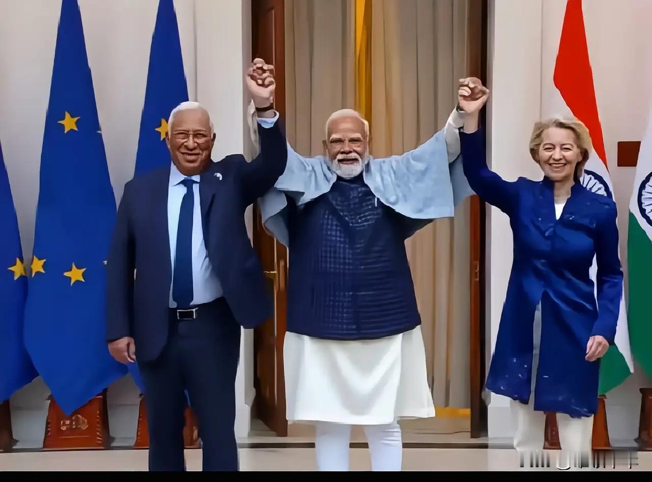 同一时期的访问，却有不同的访问规格，前去印度访问的时候，是科斯塔和冯德莱恩两位领