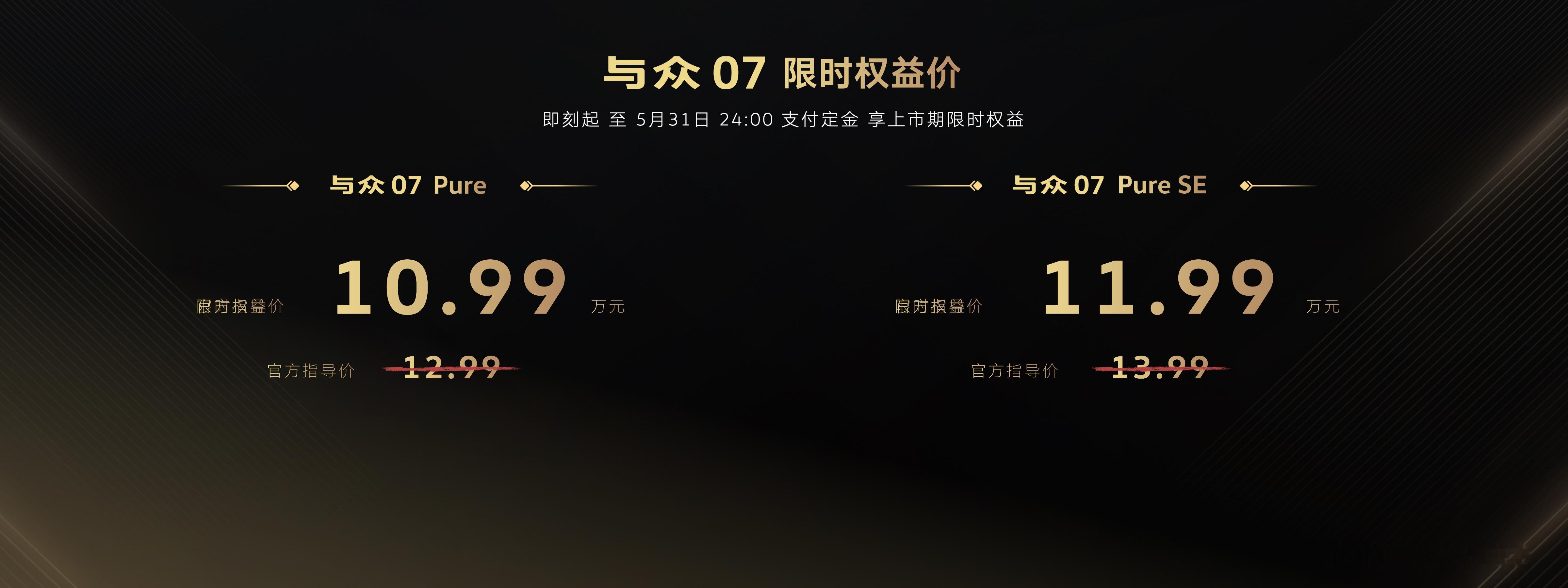 与众07Pure限时权益价格10.99万元与众07PureSE限时权益