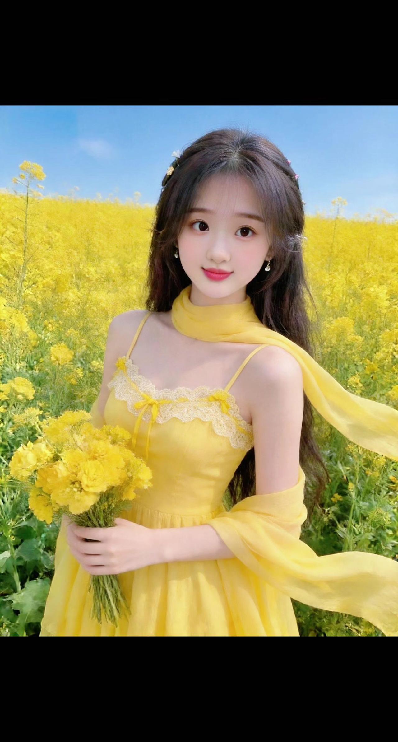 黄裙浪漫风纯美黄裙小姐姐抖音玩法合伙