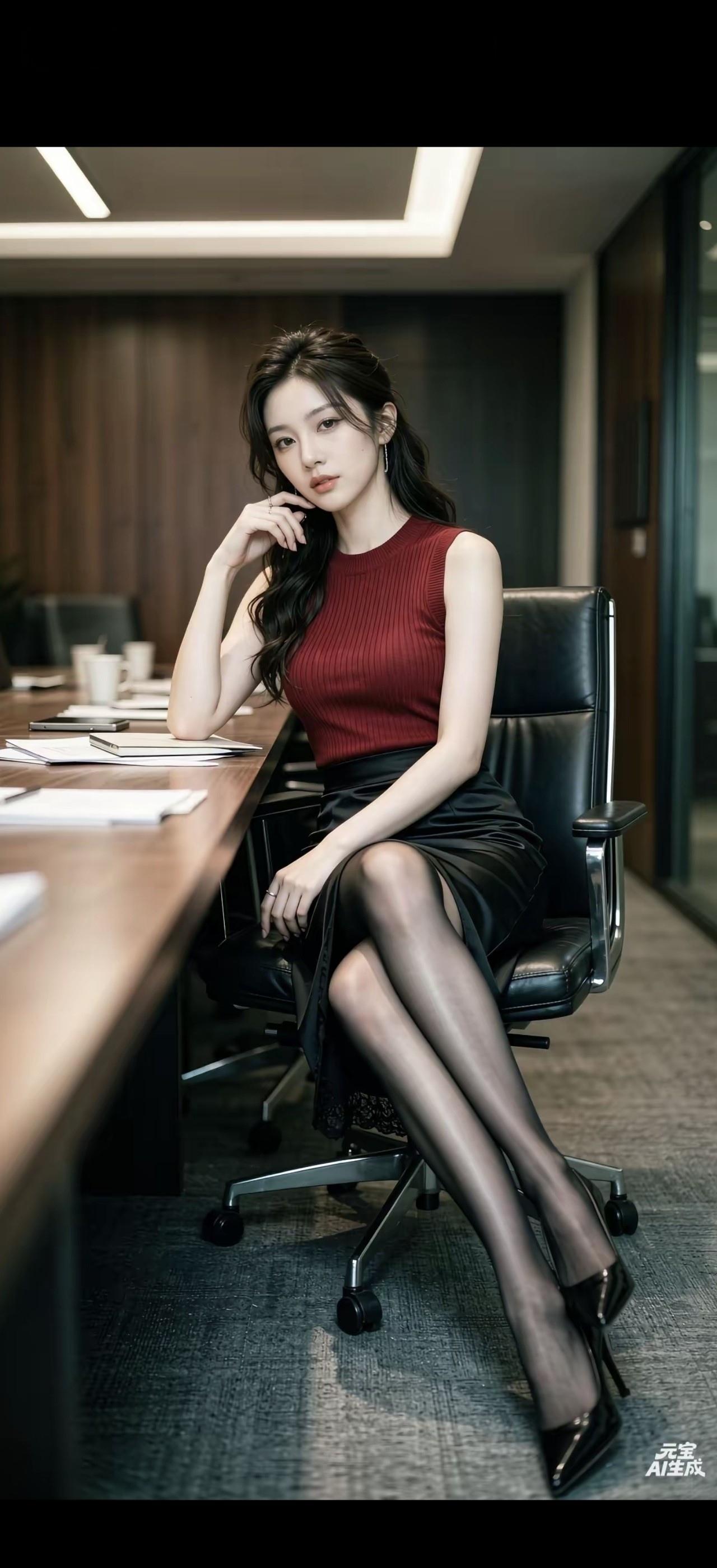 办公室里的美女正思考着什么。