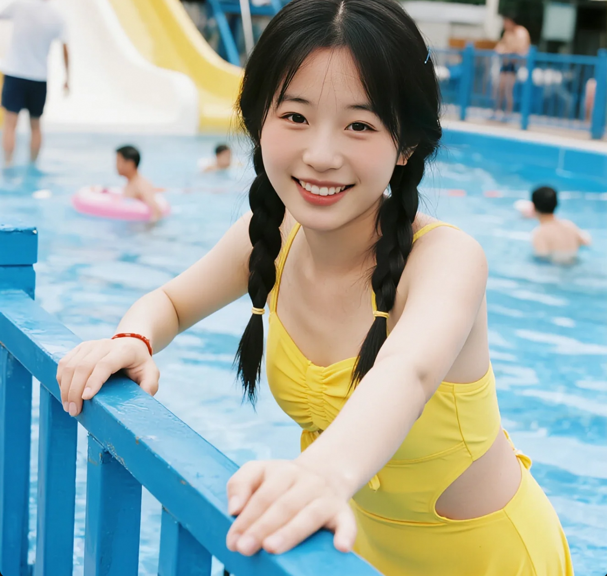 「当滑梯弯成彩虹，她笑成了海浪」