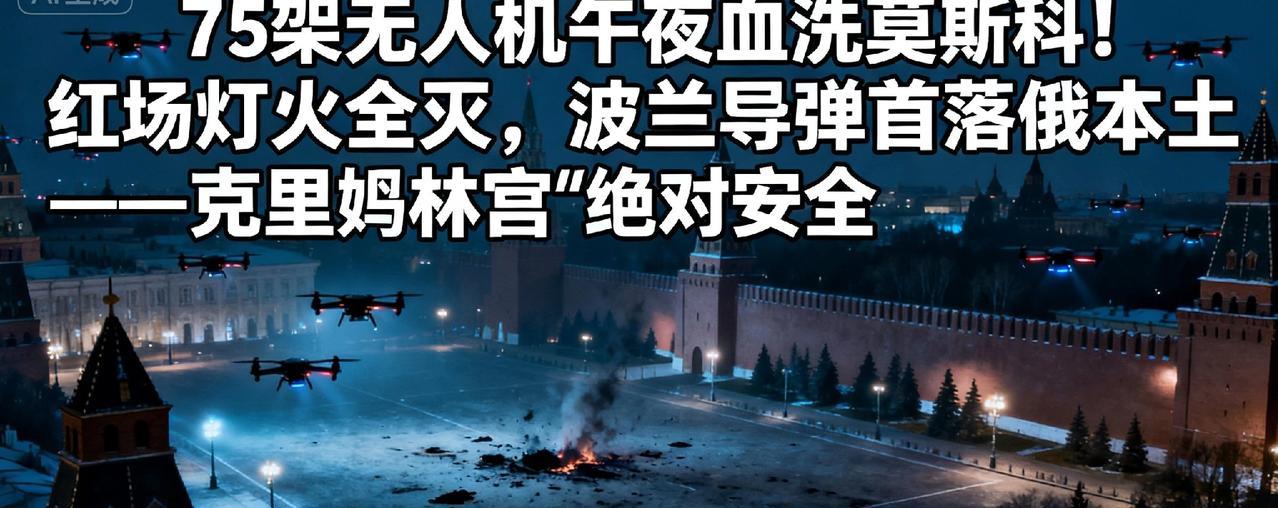 【75架无人机午夜血洗莫斯科！红场灯火全灭，波兰导弹首落俄本土——克里姆林宫“绝