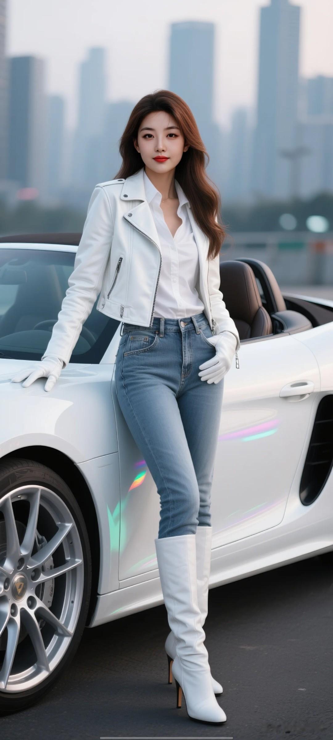 白衣飘飘，车影斜阳。