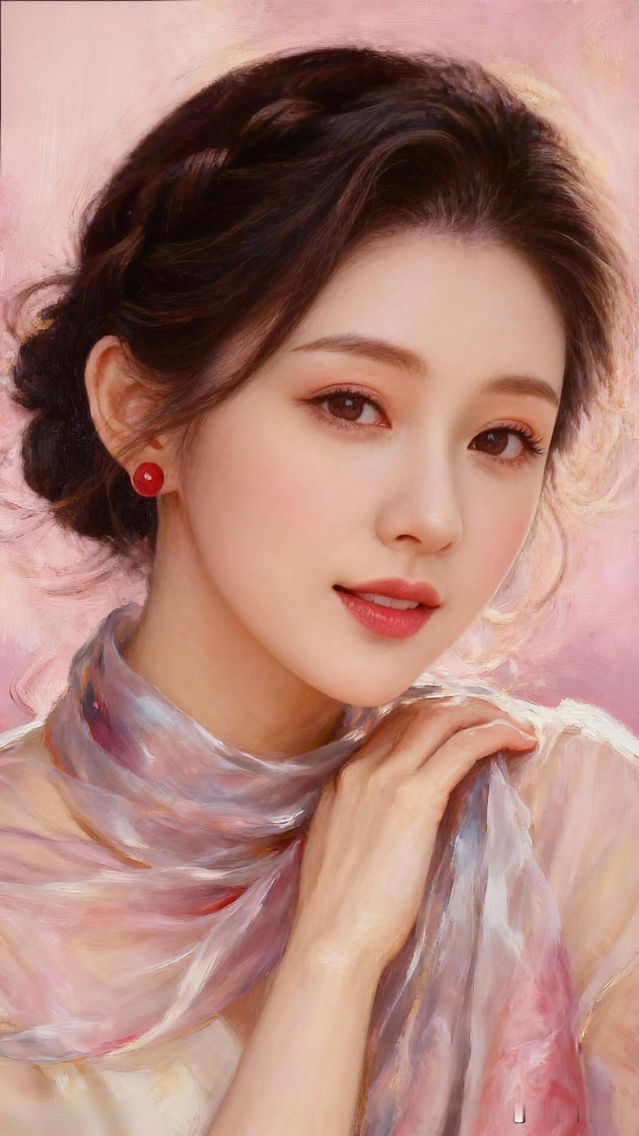 温柔甜美的少女，红唇与耳环相映成趣，优雅动人。一个女人的外貌重要么