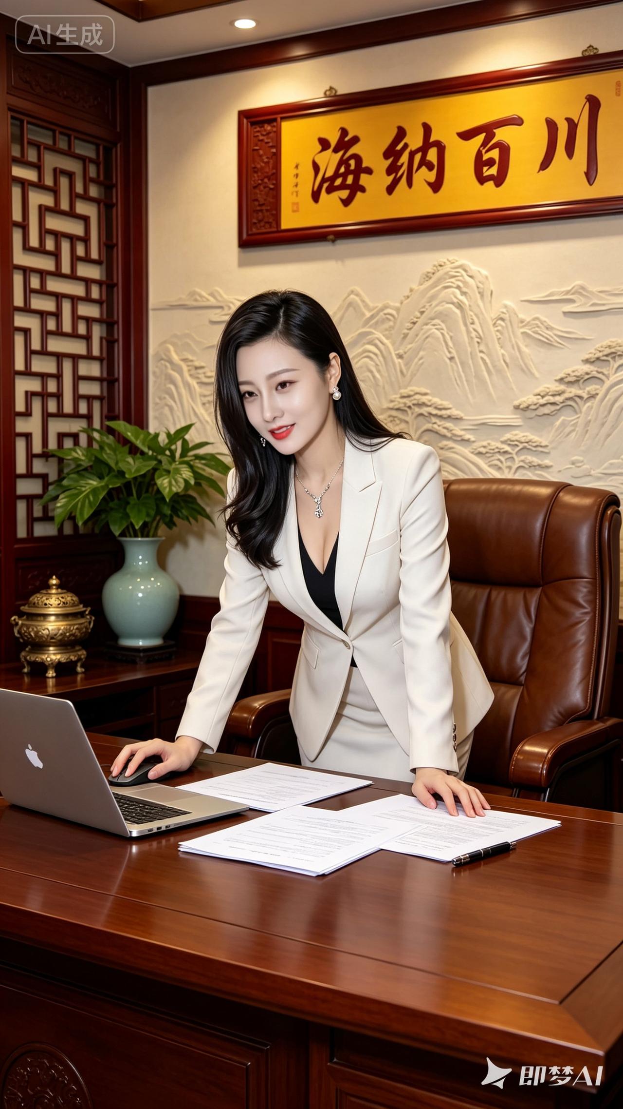 优雅职场女性，专注工作，尽显专业风范！💼✨