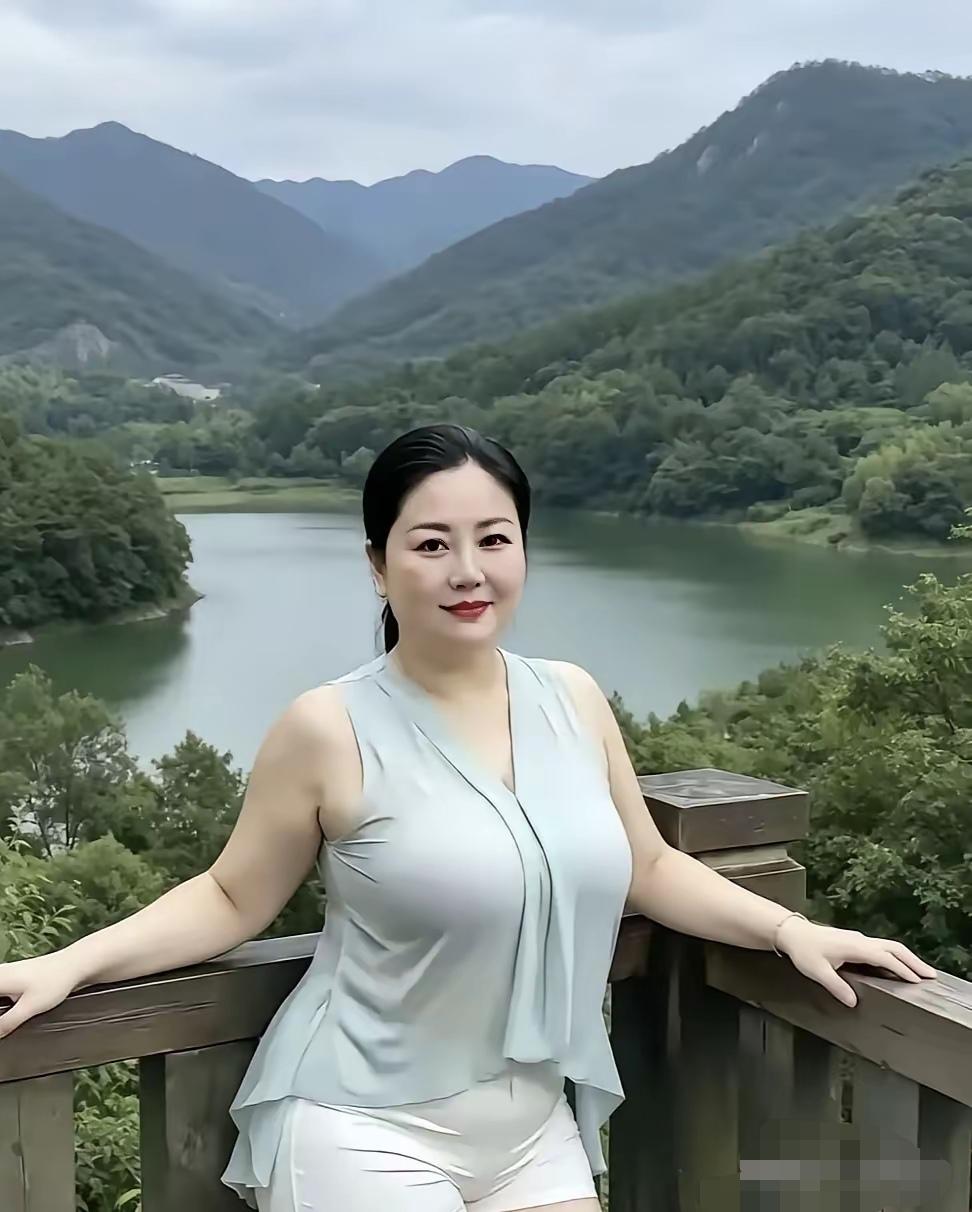 一副美丽的山水画，怎么能少了一位漂亮的美女。