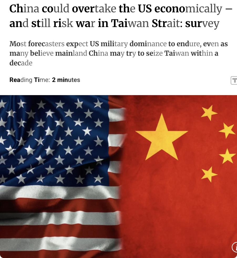 外媒：大西洋理事会的一项调查发现，未来十年中国可能超越美国成为全球最大经济体，但