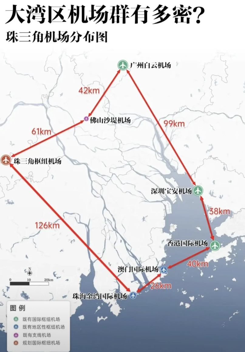 如果深圳机场选址龙岗/坪山，广州机场选址番禺/南沙，这样的布局是最好的，可惜