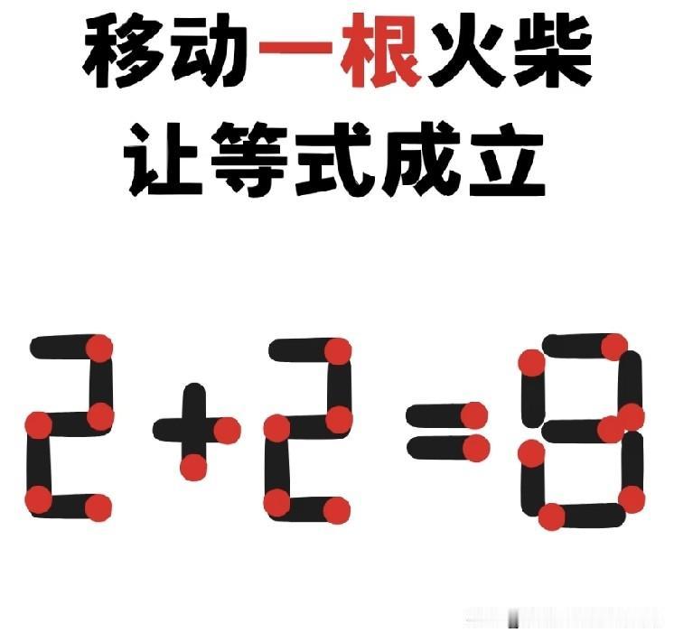 火柴棒烧脑题🔥2+2=8，只移动一根火柴，让等式成立！看着简单，好多人半天想不