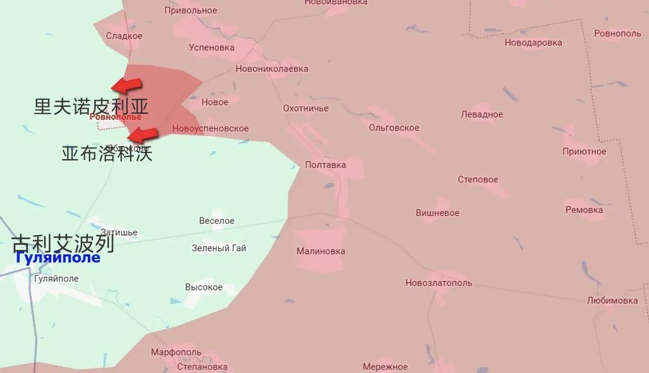 俄军东部集群今天在扎波罗热东部地区向前推进约2公里，攻入亚布洛科沃和里夫诺皮利亚