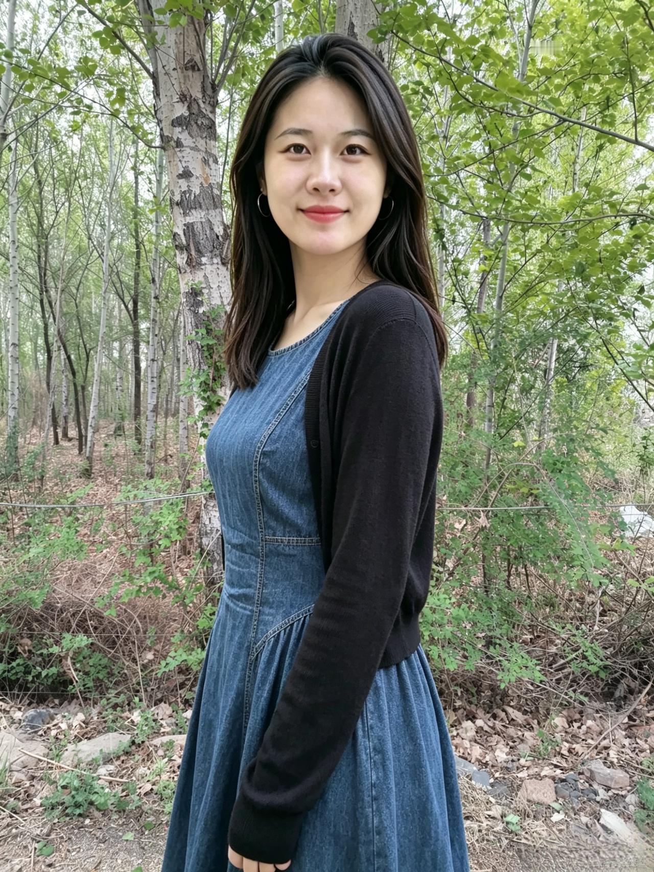 素影亭亭立翠茵，明眸浅浅蕴天真。春风不解相思意，偏绕佳人鬓畔巡。