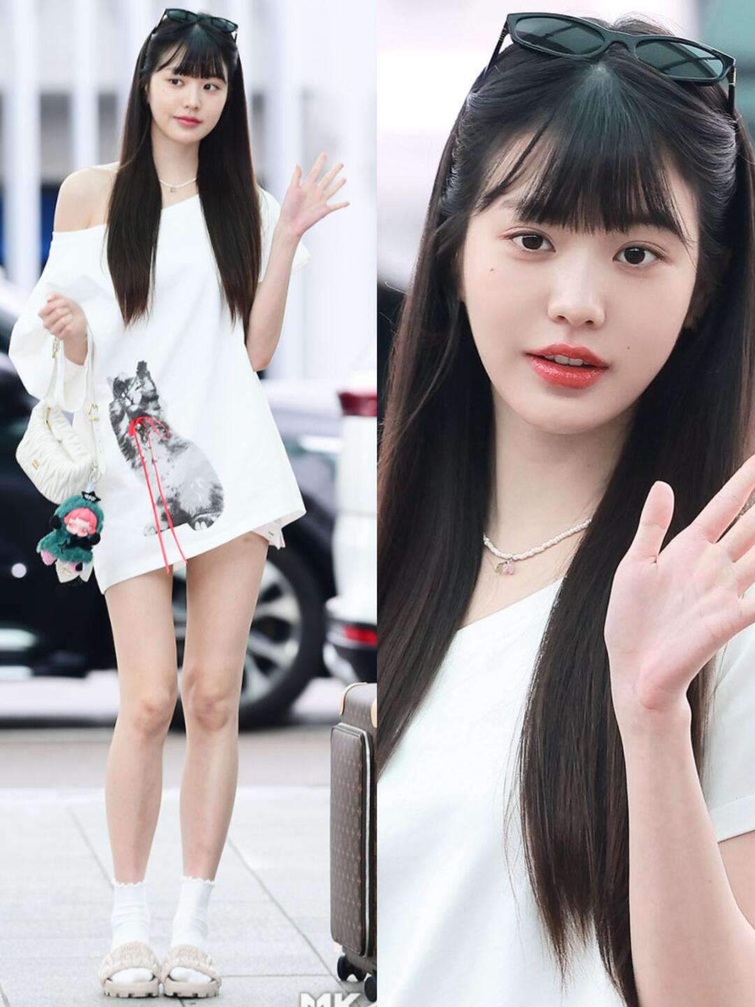 张元英机场私服，今天的小圆完全是女高！