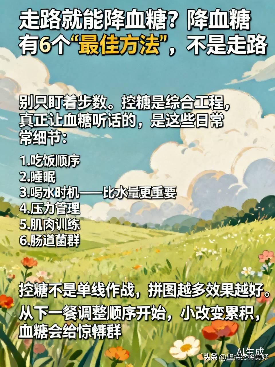 走路就能降血糖？降血糖有6个“最佳方法”，不是走路别只盯着步数。控糖是综合工